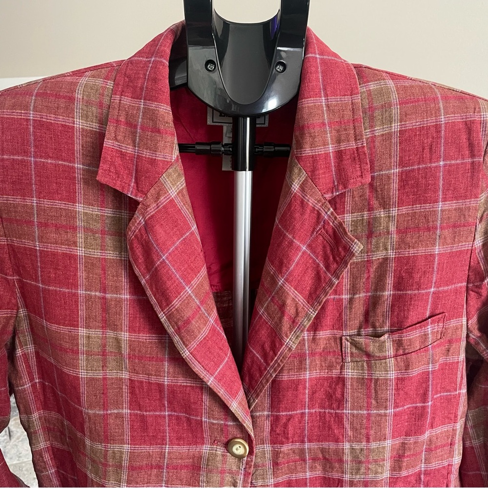 L.L. Bean Red and Tan Blazer Lightweight Plaid Jacket